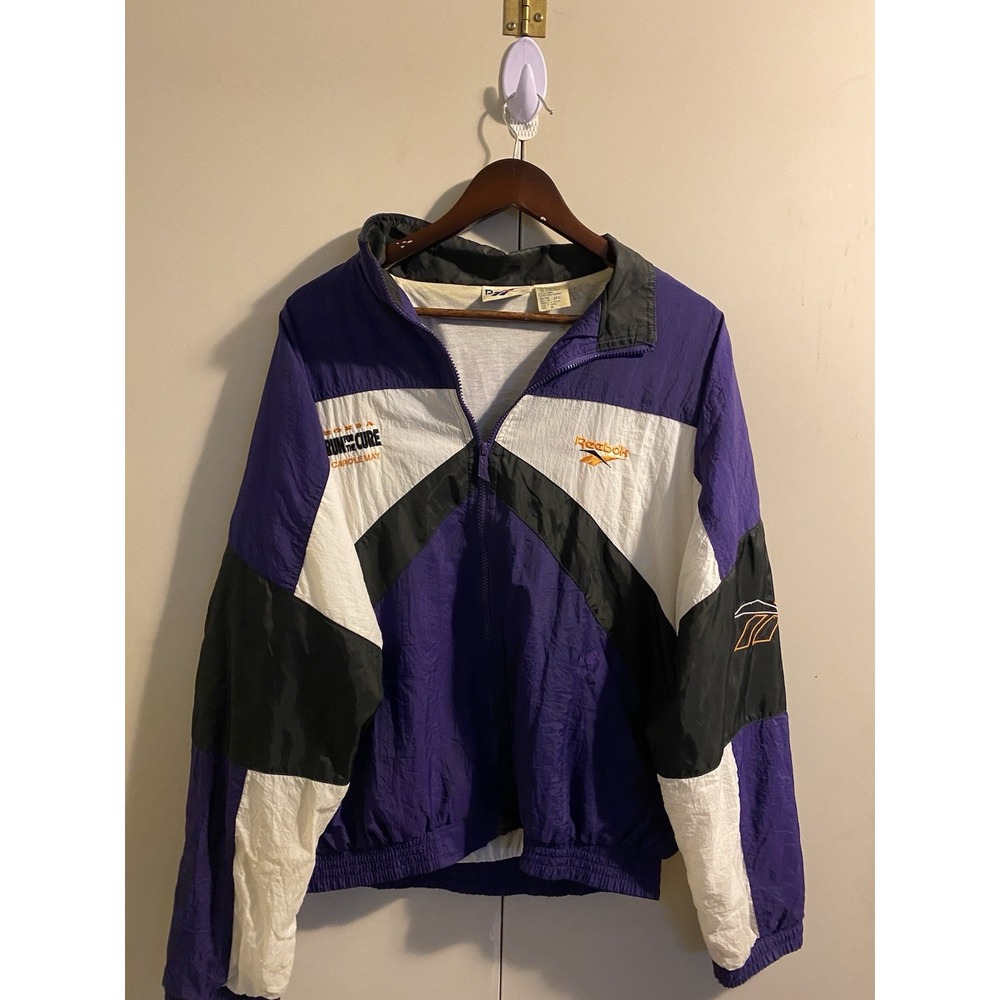 Vintage 90s Reebok Windbreaker Black Yellow White Size Large Used Color block